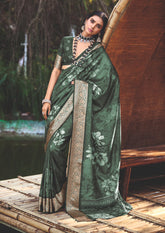 Hazel Green Cotton Silk Digital Floral Print Saree-4433