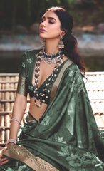Hazel Green Cotton Silk Digital Floral Print Saree-4433