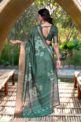 Hazel Green Cotton Silk Digital Floral Print Saree-4433
