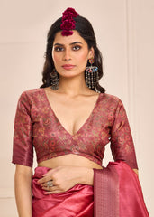 Light Burgundy Tussar Silk Woven Saree-4437