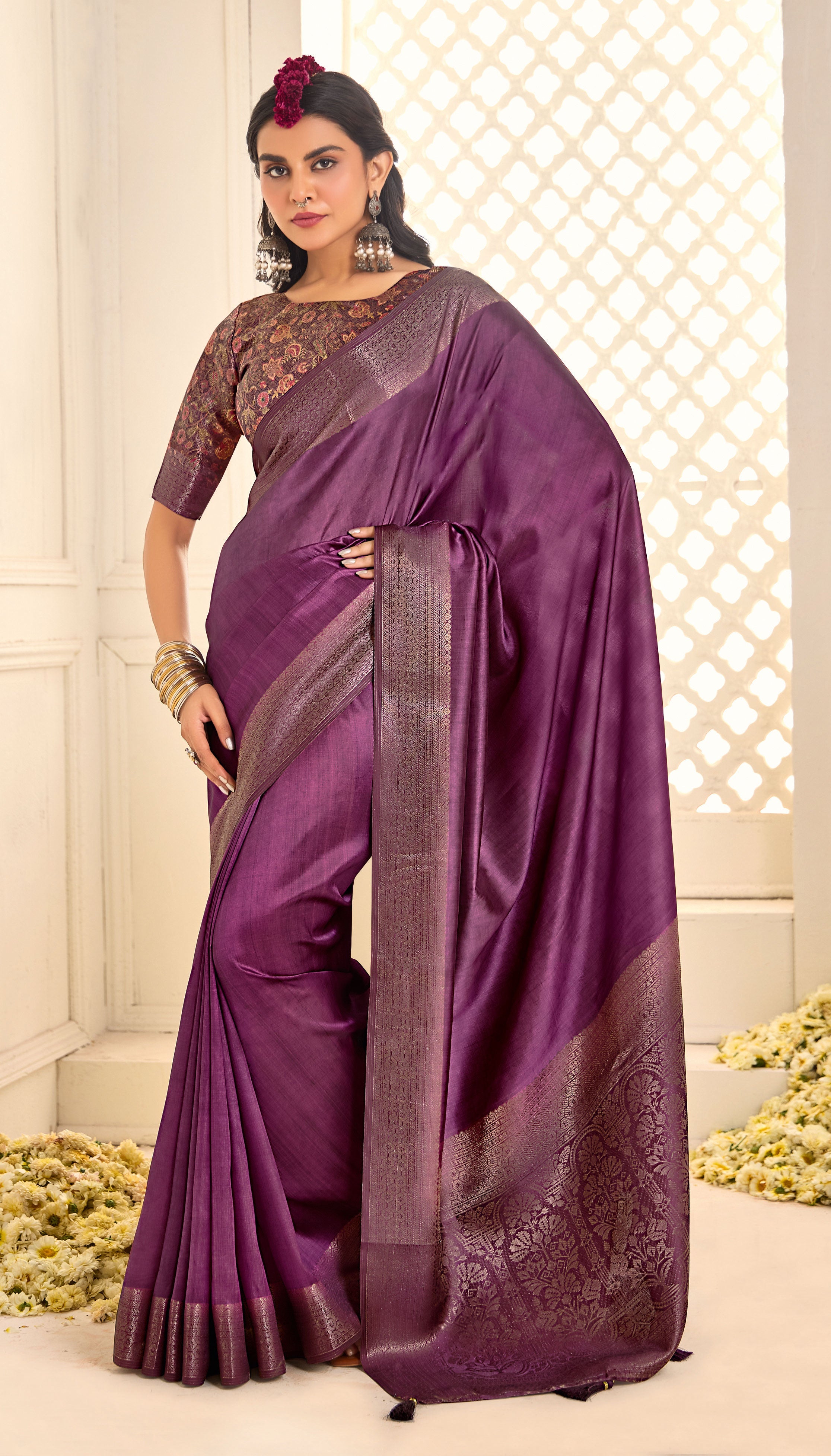 Dull Purple Tussar Silk Woven Saree-4439