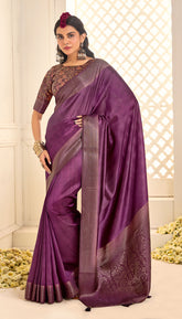 Dull Purple Tussar Silk Woven Saree-4439