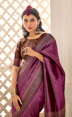 Dull Purple Tussar Silk Woven Saree-4439
