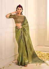Olive Tussar Silk Woven Saree-4440
