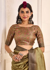 Olive Tussar Silk Woven Saree-4440