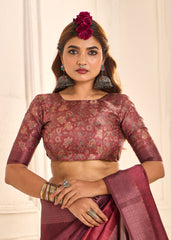 Velvet Maroon Tussar Silk Woven Saree-4441