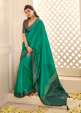 Sea Green Tussar Silk Woven Saree-4442
