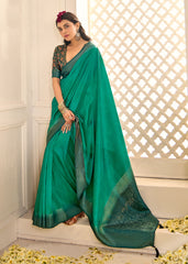 Sea Green Tussar Silk Woven Saree-4442