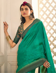Sea Green Tussar Silk Woven Saree-4442