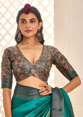 Sea Green Tussar Silk Woven Saree-4442