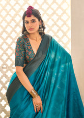 Pacific Blue Tussar Silk Woven Saree-4443
