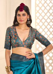 Pacific Blue Tussar Silk Woven Saree-4443