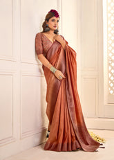 Rust Orange Tussar Silk Woven Saree-4444