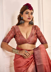 Rust Orange Tussar Silk Woven Saree-4444