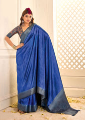 Blue Tussar Silk Woven Saree-4445