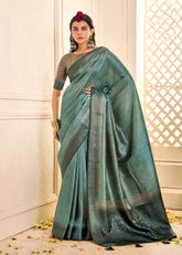 Slate Green Tussar Silk Woven Saree-4446