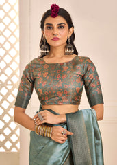 Slate Green Tussar Silk Woven Saree-4446