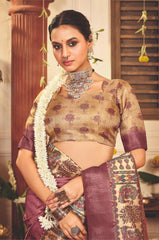 Light Maroon Tussar Silk Tribal Print Saree-4453