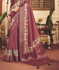 Light Maroon Tussar Silk Tribal Print Saree-4453
