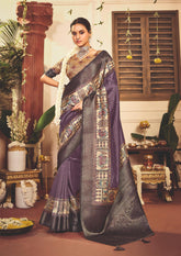 Dull Purple Tussar Silk Tribal Print Saree-4454