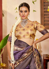 Dull Purple Tussar Silk Tribal Print Saree-4454