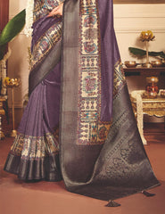 Dull Purple Tussar Silk Tribal Print Saree-4454