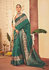 Mineral Green Tussar Silk Tribal Print Saree-4455