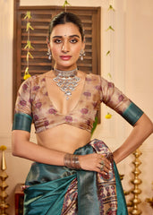 Mineral Green Tussar Silk Tribal Print Saree-4455