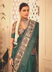 Mineral Green Tussar Silk Tribal Print Saree-4455