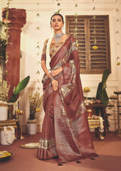 Coffee Brown Tussar Silk Tribal Print Saree-4456