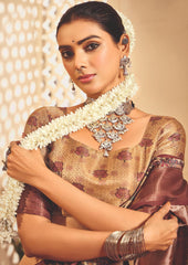 Coffee Brown Tussar Silk Tribal Print Saree-4456