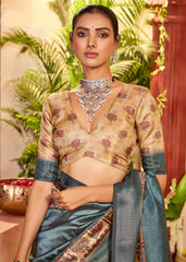 Lunar Green Tussar Silk Tribal Print Saree-4457