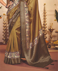 French Beige Tussar Silk Tribal Print Saree-4458