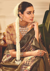 French Beige Tussar Silk Tribal Print Saree-4458