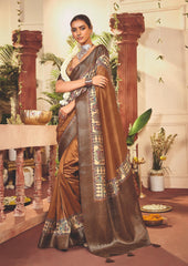 Copper Tussar Silk Tribal Print Saree-4462