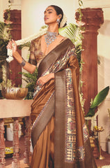 Copper Tussar Silk Tribal Print Saree-4462