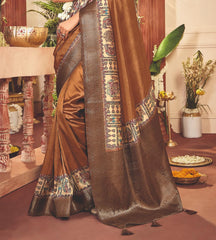 Copper Tussar Silk Tribal Print Saree-4462