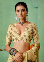 Light Peach Tussar Silk Floral Print Saree-4465