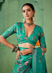 Light Sea Green Tussar Silk Floral Print Saree-4468