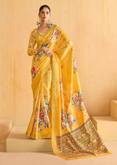 Yellow Tussar Silk Floral Print Saree-4477