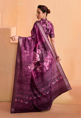 Velvet Maroon Tussar Silk Floral Print Saree-4478