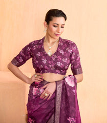 Velvet Maroon Tussar Silk Floral Print Saree-4478