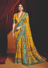 Mustard Tussar Silk Paisley Print Saree-4481