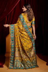 Mustard Tussar Silk Paisley Print Saree-4481