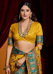 Mustard Tussar Silk Paisley Print Saree-4481