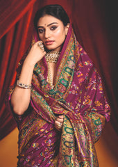 Wine Tussar Silk Paisley Print Saree-4482