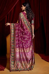Wine Tussar Silk Paisley Print Saree-4482