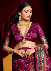 Wine Tussar Silk Paisley Print Saree-4482