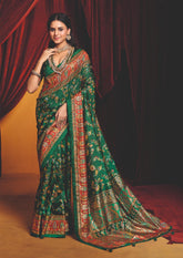 Dark Green Tussar Silk Paisley Print Saree-4483