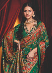 Dark Green Tussar Silk Paisley Print Saree-4483